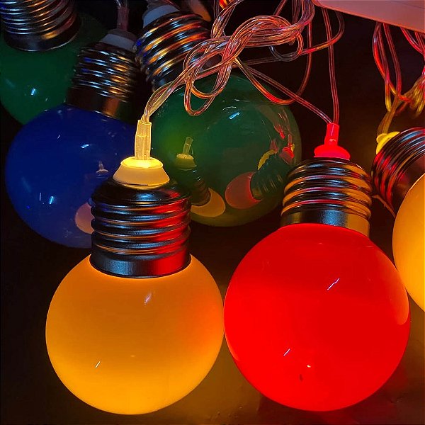 Cordão 10 Lâmpadas de Leds Pisca Colorido - Bivolt - 2 Metros
