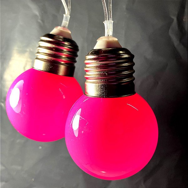 Cordão 10 Lâmpadas de Leds Pisca Rosa - Bivolt - 2 Metros