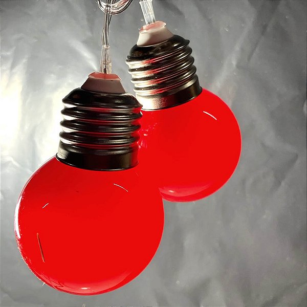 Cordão 10 Lâmpadas de Leds Pisca Vermelho - Bivolt - 2 Metros