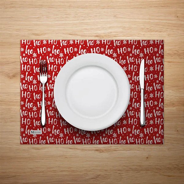 Jogo Americano Poliéster Natal Ho Ho Ho! 40cm x 28cm Vermelho - 4 Unidades