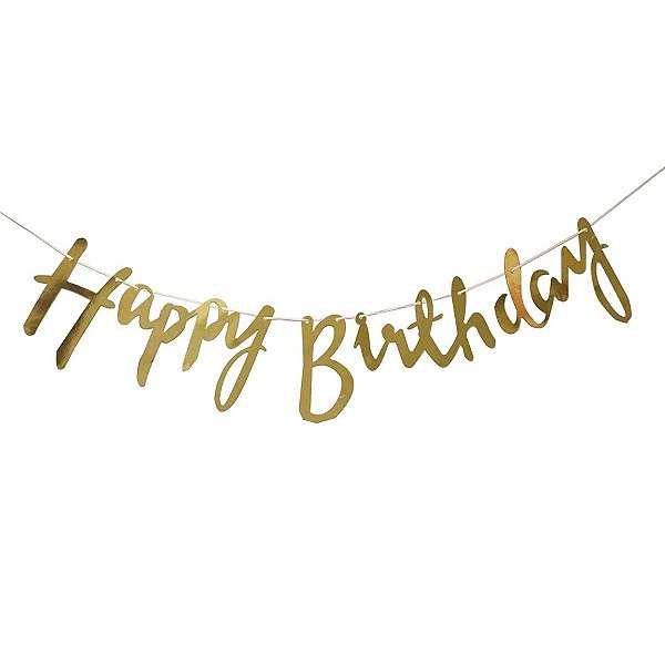Faixa Decorativa Happy Birthday Dourada 1,5 Metros