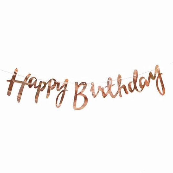Faixa Decorativa Happy Birthday Ouro Rose 1,5 Metros