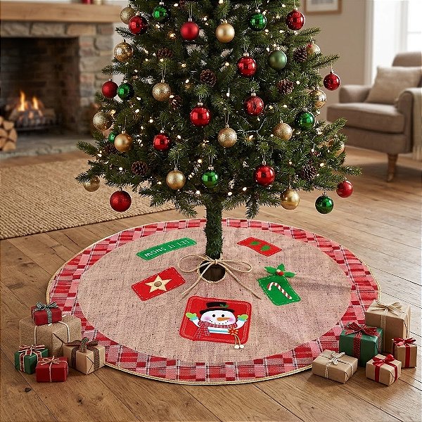 Saia Tapete De Árvore De Natal Boneco de Neve 60 Cm