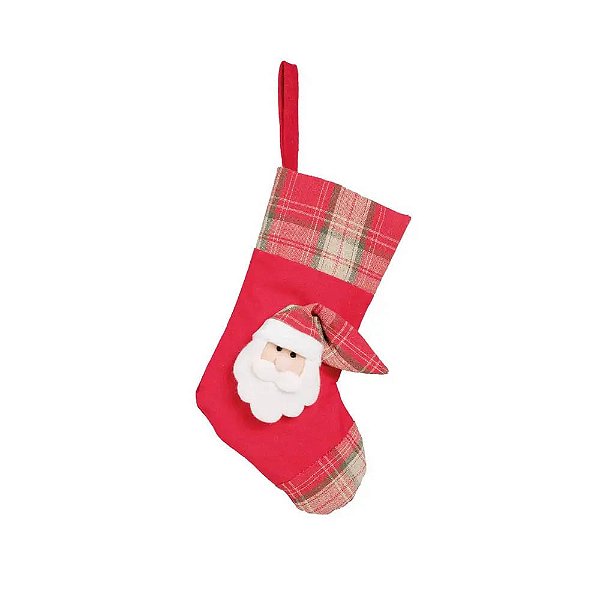 Meia Natalina de Tecido Vermelha C/ Papai Noel 25cm