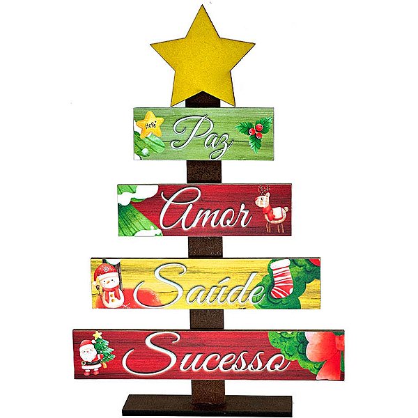 Placa Árvore Natal para Mesa Paz Amor Saúde Sucesso