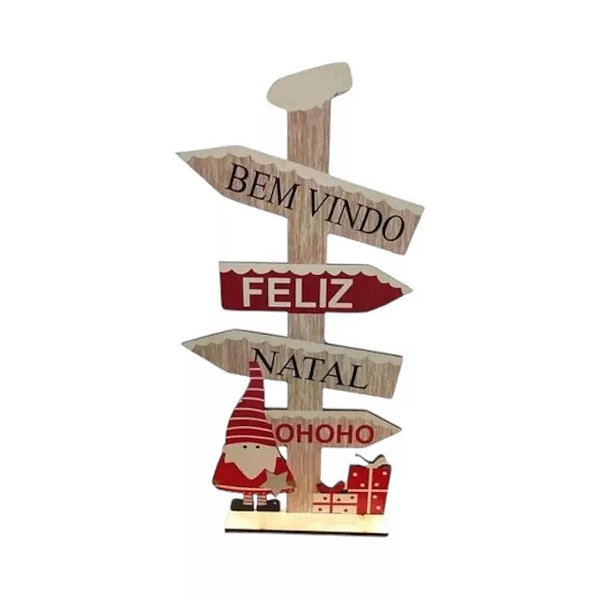 Enfeite de Mesa Placa Direções 16cm Natal Madeira