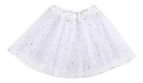 Saia De Tule Branco Com Brilho Glitter - 40cm
