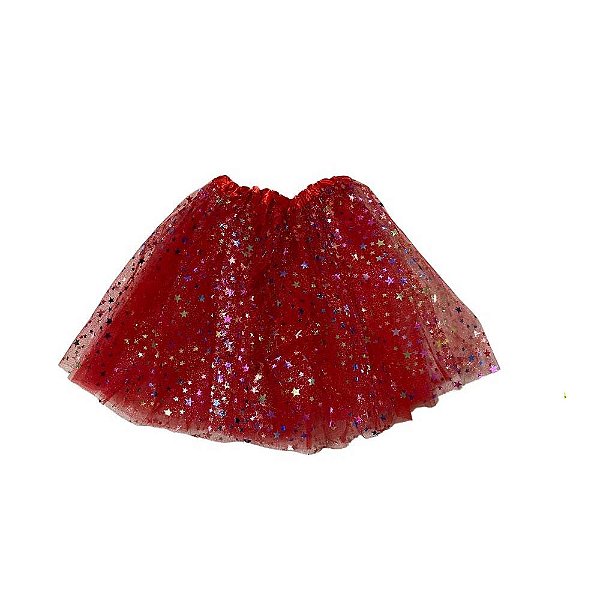Saia De Tule Vermelho Com Brilho Glitter - 40cm
