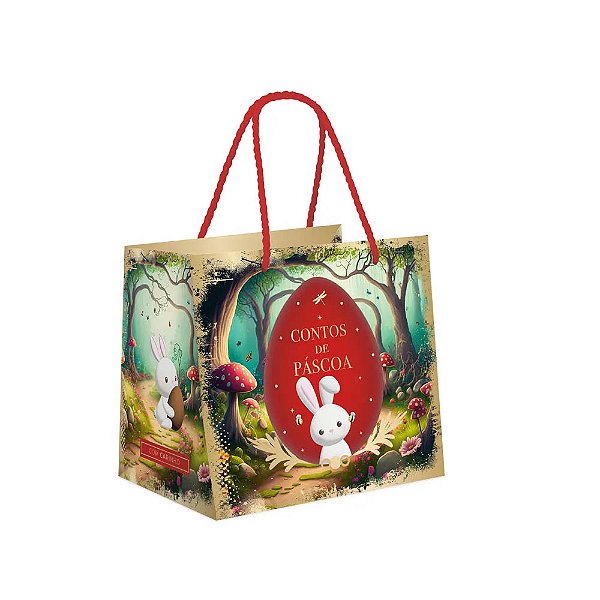 Sacola Premium Para Um Meio Ovo Contos De Páscoa - 26cm x 19cm