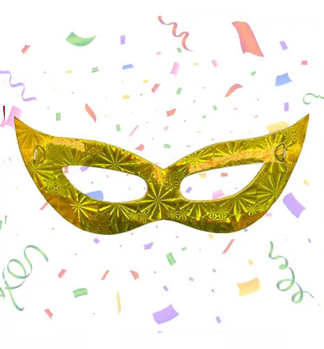 Máscara Holográfica Dourado para Decoração Carnaval 60cm x 25cm - 6 Unidades