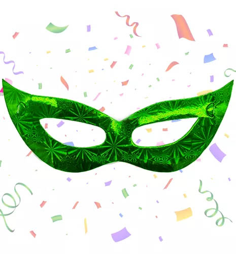 Máscara Holográfica Verde para Decoração Carnaval 60cm x 25cm - 6 Unidades