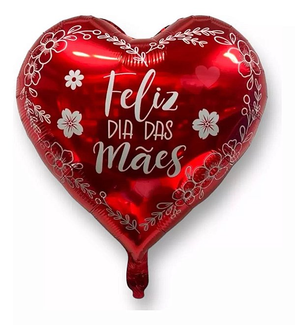 Balão Coração Feliz Dia Das Mães Metalizado 45cm