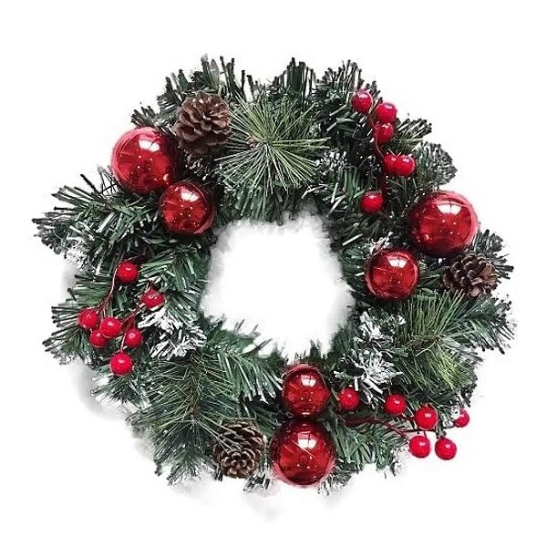 Guirlanda de Natal Com Pinhas e Azevinhos 50cm