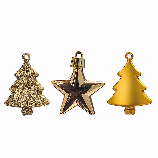 Enfeite de Pendurar Estrelas Douradas Fosco, Liso e Brilho - 12 peças