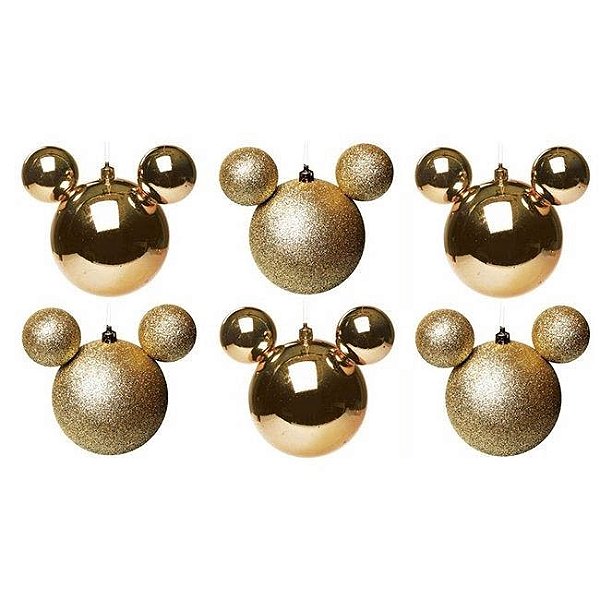 Enfeite De Natal Mickey Dourado Disney - 6 Unidades