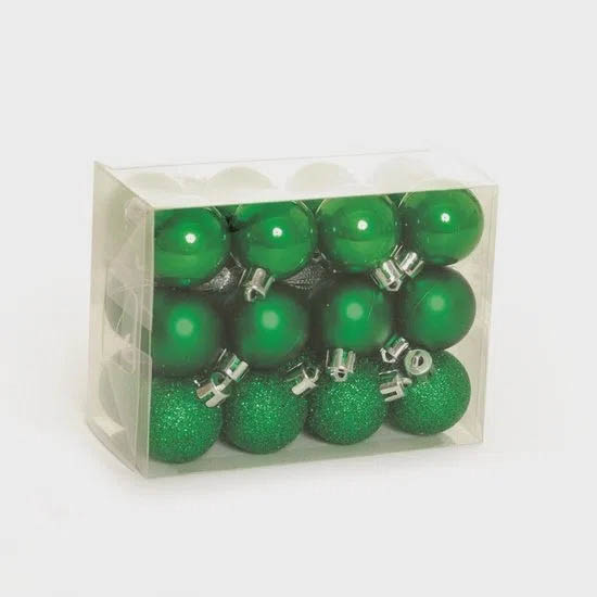 Bola de Natal Fosca, Glitter, Brilho Verde 3cm - 24 Unidades