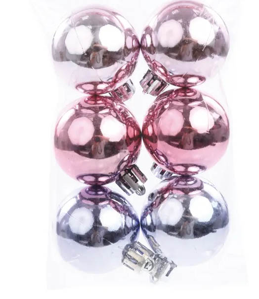 Bola De Enfeite Brilhante Rosa 4cm - 6 Unidades