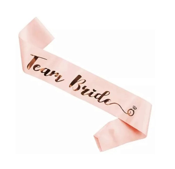 Faixa de Cetim Bride Team Letra Cursiva Rose Gold