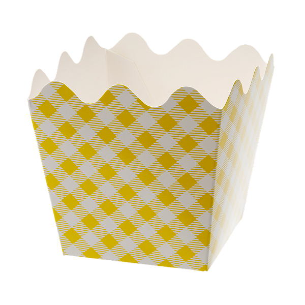 Cachepot de Papel Liso Xadrez Amarelo - 8 unidades
