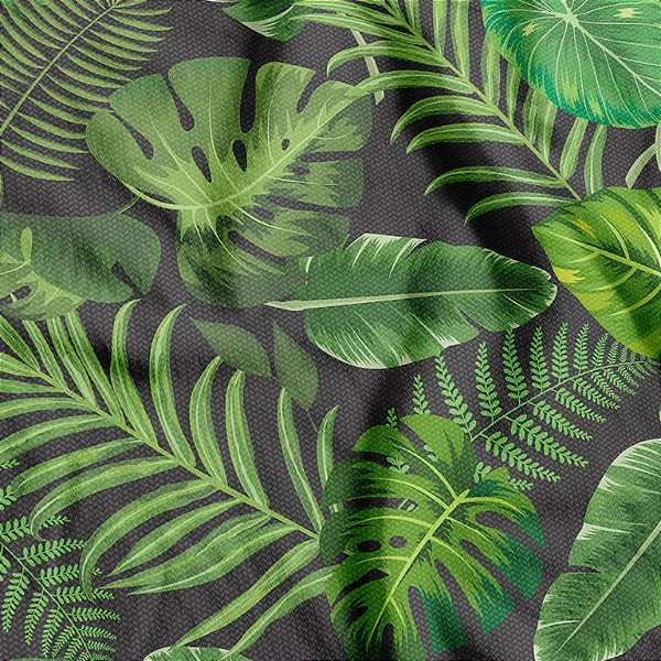 TNT Estampado Folhagem Fundo Preto - 1 metro