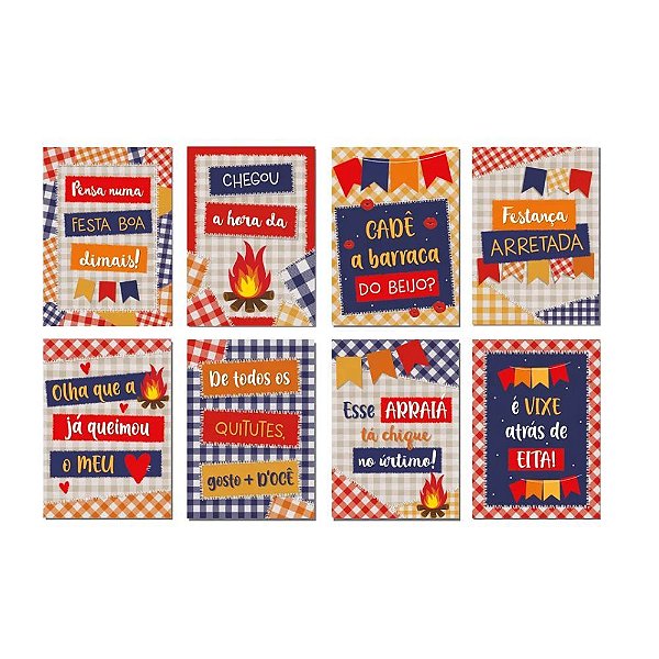 Cartaz Decorativo Xadrez Junino - 35x25cm (Cada Cartaz) - 8 Unidades