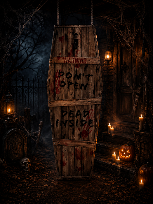 Enfeite Caixão Halloween para Pendurar 140x40cm – Decoração Assustadora