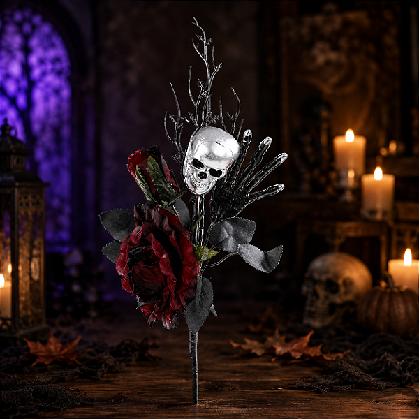 Flor Diana Halloween – 35cm | Decoração Elegante e Sombria