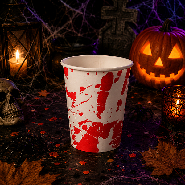 Copo de Papel 270ml Halloween Mãos de Sangue – 10 Unidades