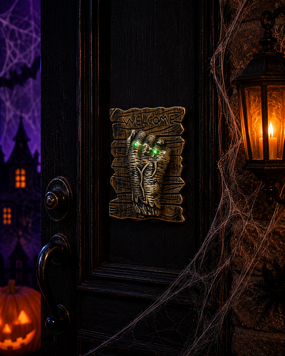 Campainha Decorativa Halloween – Mão do Faraó com Som, Luz e Movimento