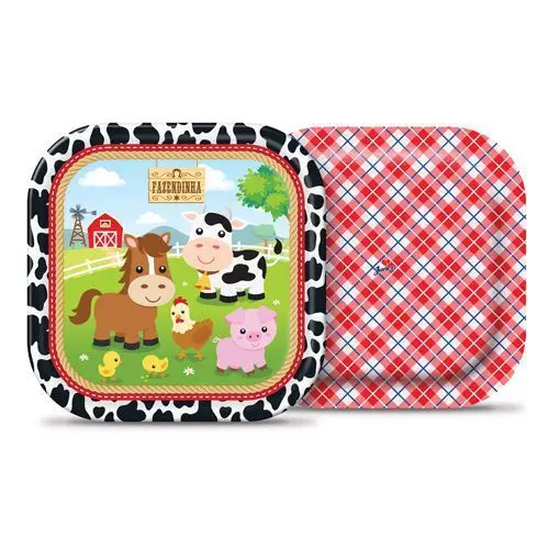 Prato de Papel Fazendinha – 8 unidades (18 cm)