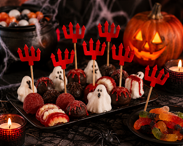 Palito Decorativo Halloween Tridente 12 cm – 12 Unidades