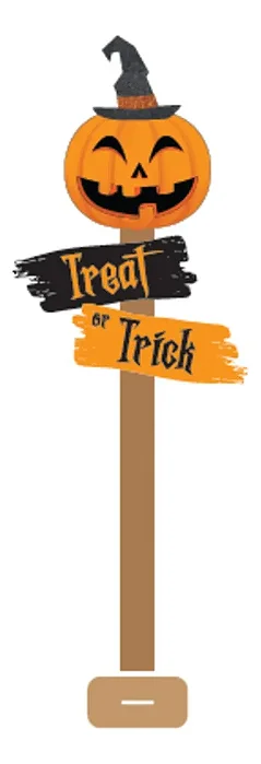Enfeite Placa de Festa Halloween Abóbora “Treat or Trick” 85x26cm – Decoração Temática