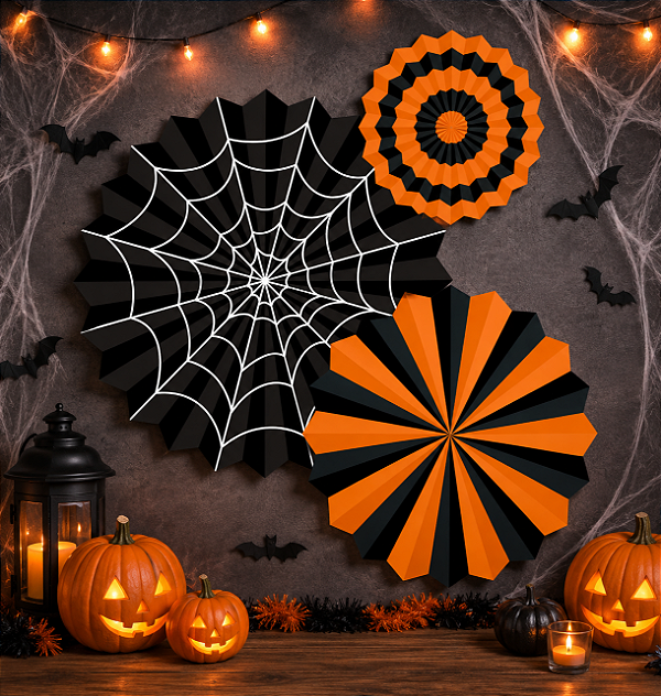 Kit Decorativo Halloween Leque de Papel – 3 Unidades