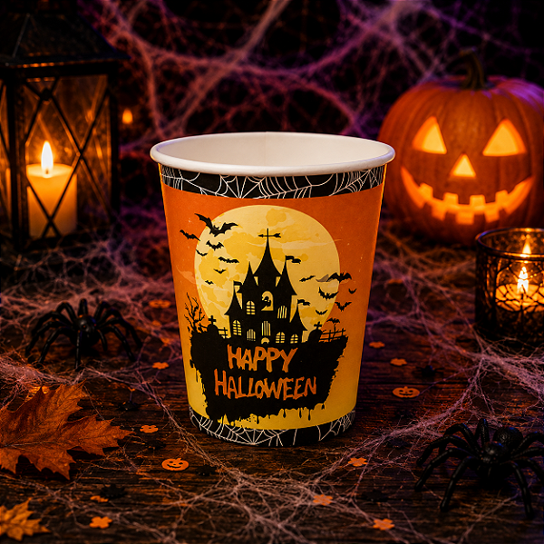 Copo de Papel Halloween Castelo 270ml – 10 Unidades