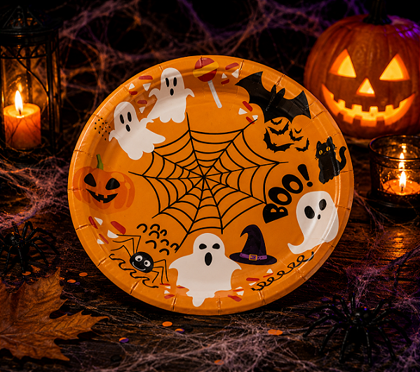 Prato de Papel Halloween Boo 18cm – Pacote com 10 Unidades