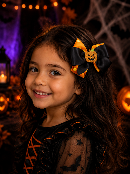 Presilha Laço Halloween Abóbora – 1 Unidade