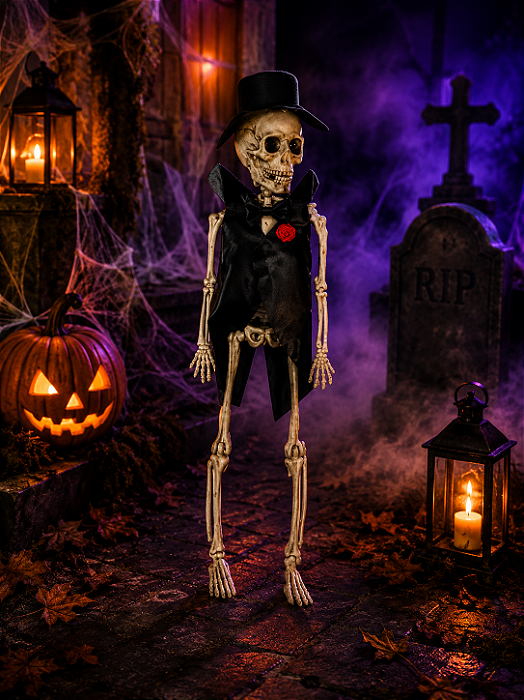 Esqueleto Halloween Noivo Cadáver 40cm – Decoração Assustadora para Dia das Bruxas