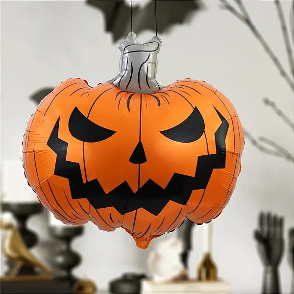 Balão Metalizado Halloween Abóbora 75cm - Flutua com Gás Hélio