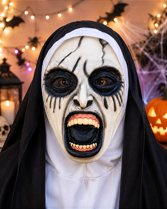 Máscara Freira com Capuz – Fantasia Assustadora para Halloween