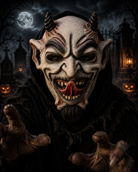 Máscara Lúcifer com Capuz – Fantasia Assustadora para Halloween e Carnaval