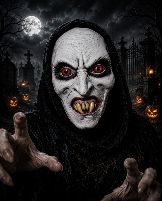 Máscara Vampiro com Capuz – Fantasia Assustadora para Halloween e Carnaval