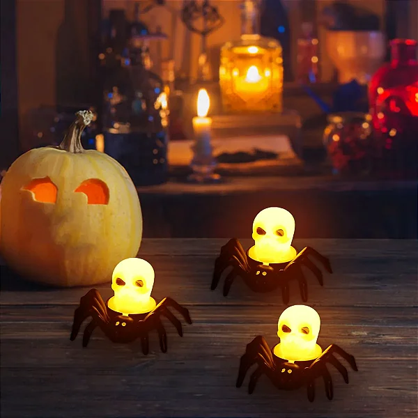 Vela Led Aranha Caveira Halloween – 1 Unidade