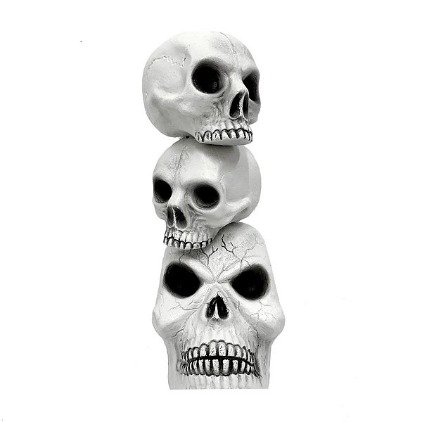 Torre de Crânio Triplo 38cm – Enfeite de Halloween para Decoração
