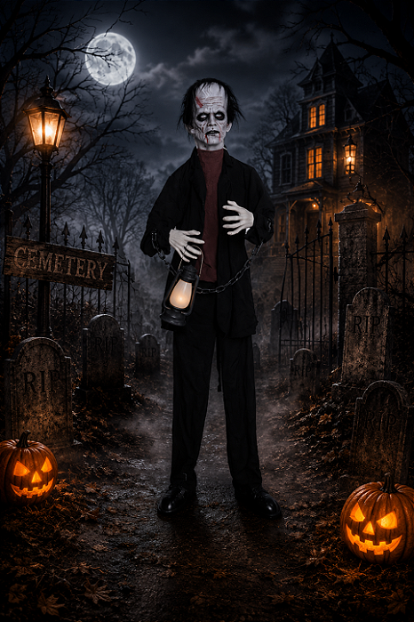 Boneco Otto com Som, Luz e Movimento 1,77m – Decoração de Halloween Realista
