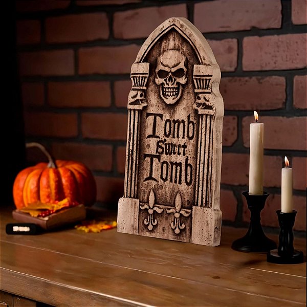 Lápide das Trevas 39,5cm – Decoração de Halloween Sombria e Realista