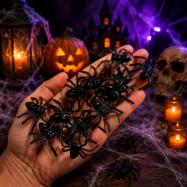Kit com 8 Aranhas Decorativas para Halloween – 6,5 x 4cm