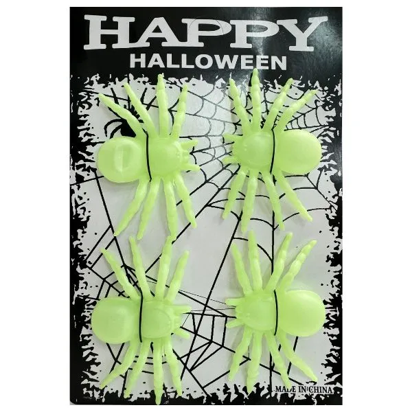 Kit com 4 Aranhas Brilha no Escuro – Decoração de Halloween