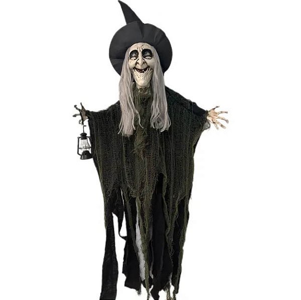 Bruxa Pendurada com Som e Movimento 1,20m – Decoração de Halloween