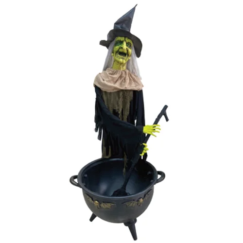Bruxa Hilda no Caldeirão com Som, Luz e Movimento – Decoração Interativa de Halloween