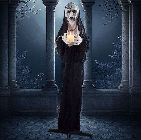 Freira Cadavérica com Vela de LED – Decoração Halloween